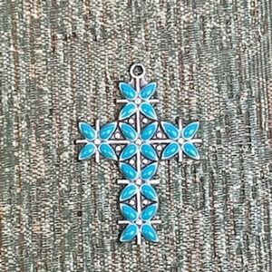 Vintage Bell Trading Post Sterling Silver Turquoise Cross Pendant Southwestern